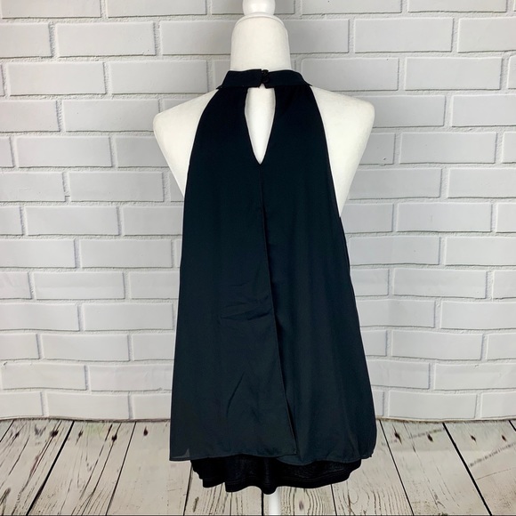 🔥BAR III🔥MOCK-NECK KEYHOLE FLYAWAY LAYERED SLEEVELESS BLOUSE BLACK SMALL NWT - Picture 4 of 4